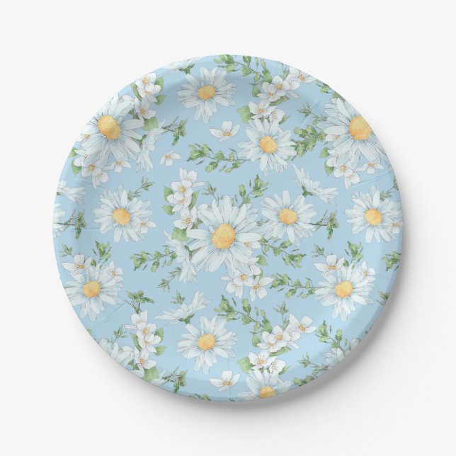 Plato De Papel Patrón de jardín de flores Pastel Daisy (Anverso)