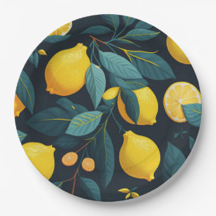 Plato De Papel Patrón de jardín de limón. Cocitos tropicales amar