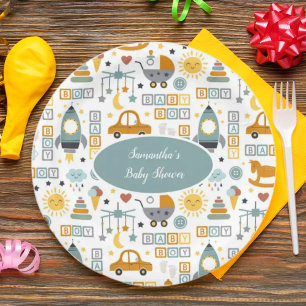 Plato De Papel Patrón de juguete de coche lindo Niño Baby Shower 