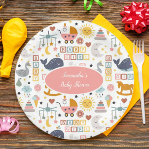 Plato De Papel Patrón de juguete rosado de la niña pequeña Baby S
