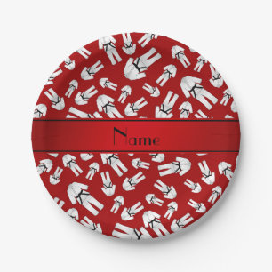 Plato De Papel Patrón de karate rojo de nombre personalizado