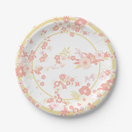 Plato De Papel Patrón de Kimono de Flor Rosa