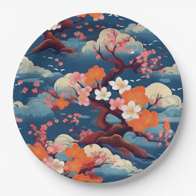 Plato De Papel Patrón de kimono japonés (Anverso)