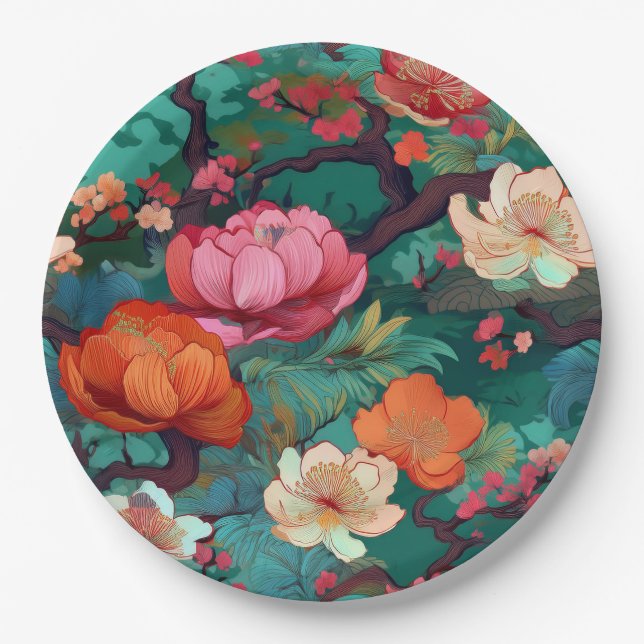 Plato De Papel Patrón de kimono japonés (Anverso)