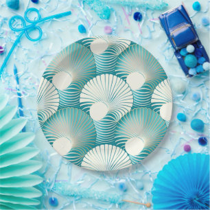 Plato De Papel Patrón de la concha de mar azul