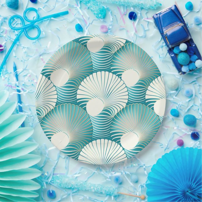 Plato De Papel Patrón de la concha de mar azul (Fiesta)