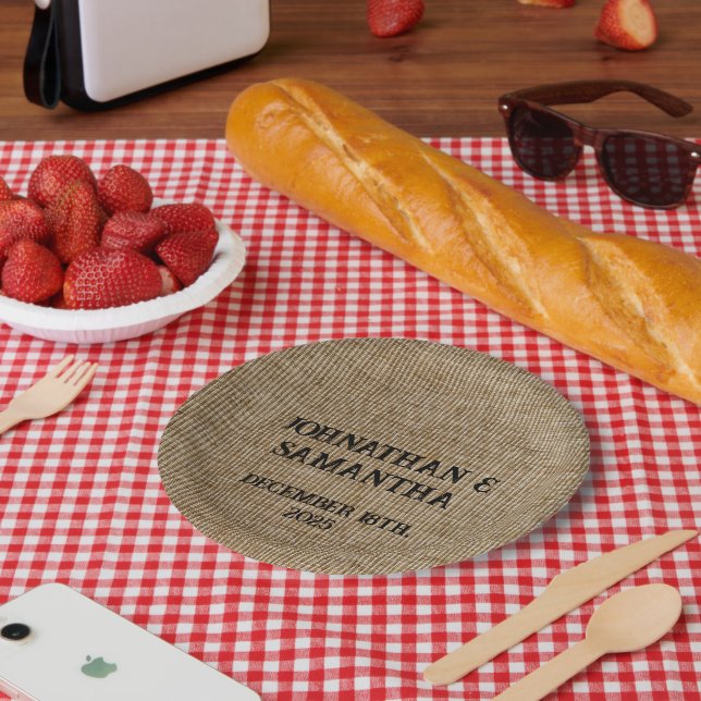 Plato De Papel Patrón de la naturaleza rústica de la burpía boda  (Picnic)