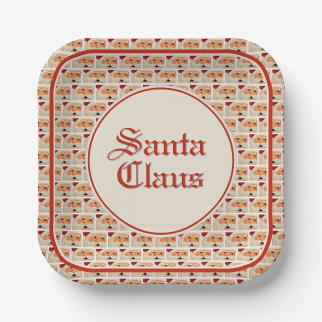 Plato De Papel Patrón de ladrillo medio de Santa Claus pintado (Anverso)
