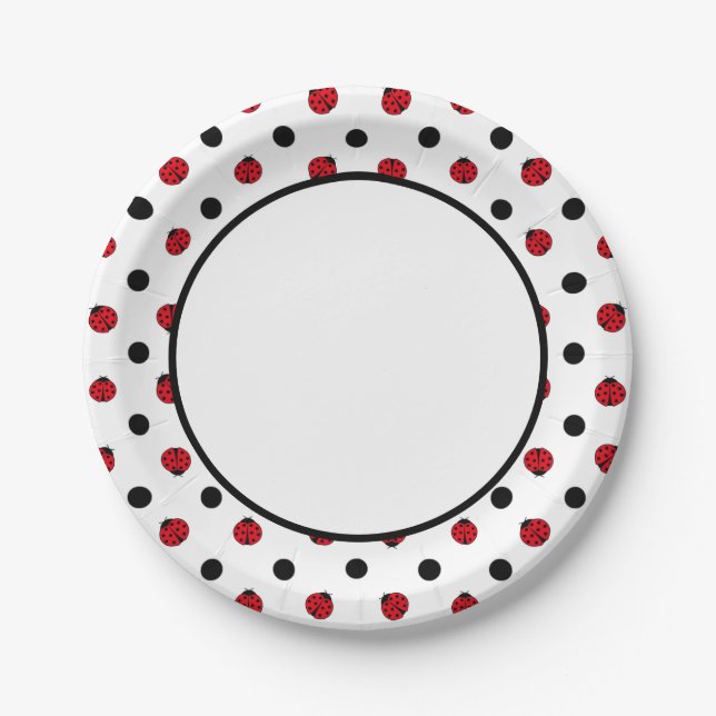 Plato De Papel Patrón de ladybug retro curado (Anverso)