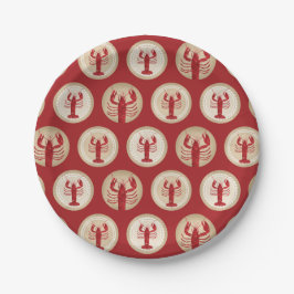 Plato De Papel Patrón de langosta rojo - Mariscos oceánicos náuti