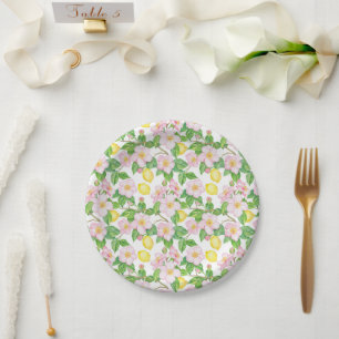 Plato De Papel Patrón de lemas florales rosas
