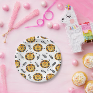 Plato De Papel Patrón de león de la jungla con los niños nombre c