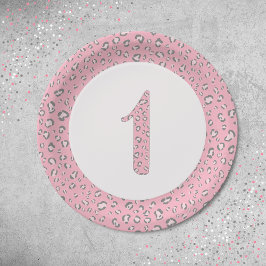 Plato De Papel Patrón de leopardo de primer cumpleaños de color g
