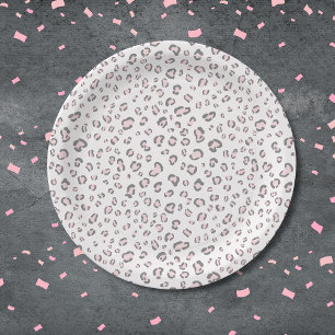Plato De Papel Patrón de leopardo gris rosado