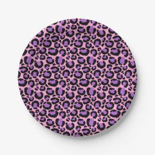 Plato De Papel Patrón de leopardo violeta rosado de chita