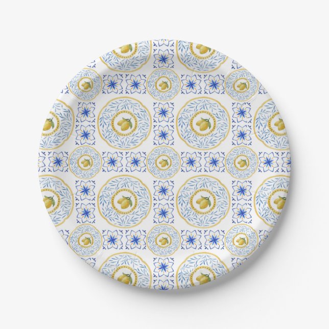 Plato De Papel Patrón de limón de mosaico italiano (Anverso)