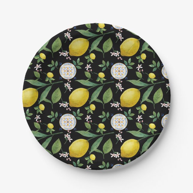 Plato De Papel Patrón de limón de mosaico italiano (Anverso)