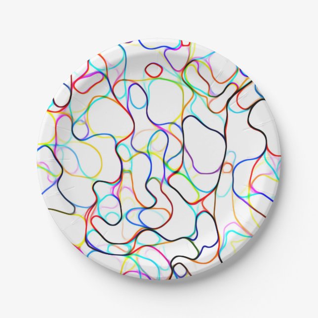 Plato De Papel Patrón de línea de curva multicolor (Anverso)