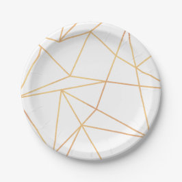 Plato De Papel Patrón de línea geométrica dorada blanca