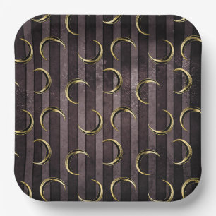 Plato De Papel Patrón de luna de oro a rayas púrpuras vintage gót