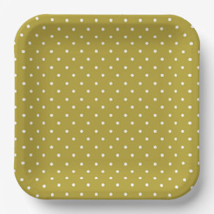 Plato De Papel Patrón de lunares blancos en amarillo mostaza