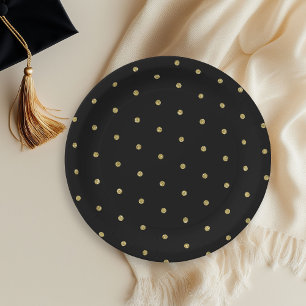 Plato De Papel Patrón de lunares con purpurina dorada negro 