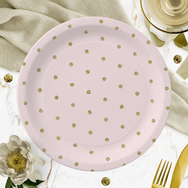 Plato De Papel Patrón de lunares de purpurina dorada rosa claro (Subido por el creador)