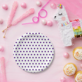 Plato De Papel Patrón de lunares púrpura lavanda sobre blanco