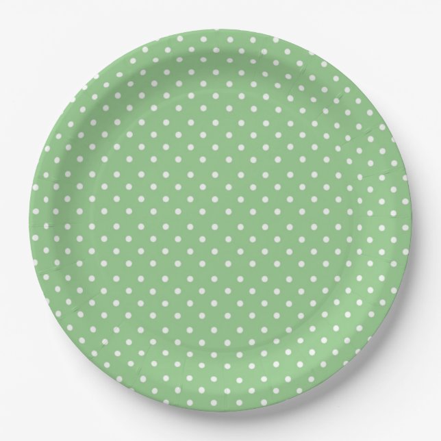 Plato De Papel Patrón de lunares verdes (Anverso)