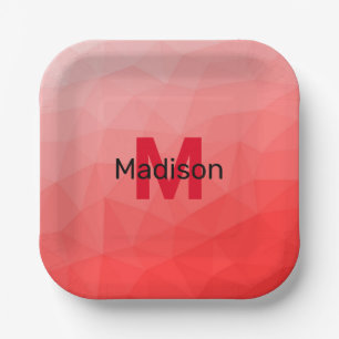 Plato De Papel Patrón de malla geométrica de gradiente rojo Monog