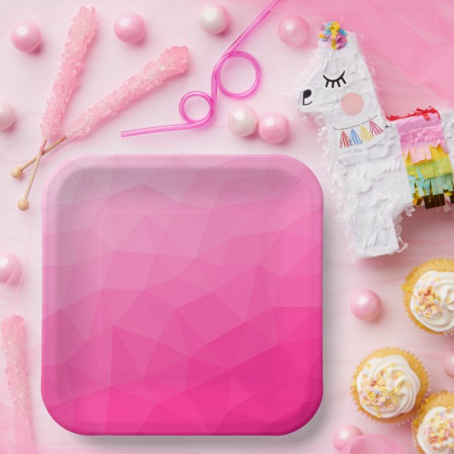 Plato De Papel Patrón de malla geométrica de gradiente rosa calie (Fiesta)