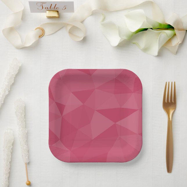 Plato De Papel Patrón de malla geométrica de luz rosa (Boda)