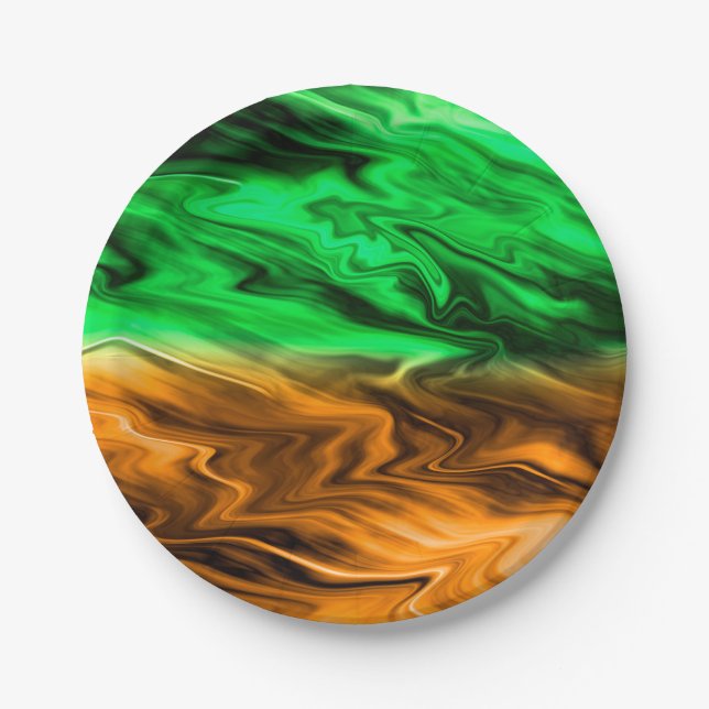 Plato De Papel Patrón de manchas borrosas abstractas en verde nar (Anverso)