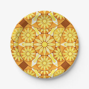 Plato De Papel Patrón de Mandala, amarillo, dorado y marrón