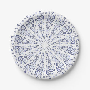 Plato De Papel Patrón de mandala azul