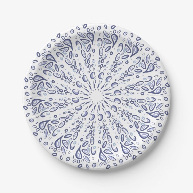 Plato De Papel Patrón de mandala azul (Anverso)