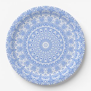 Plato De Papel Patrón de Mandala Azul Aciano