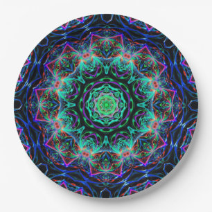 Plato De Papel Patrón de Mandala azul azul turquesa Verde azulado
