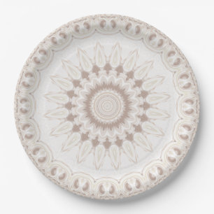Plato De Papel Patrón de Mandala Beige y Crema