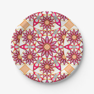 Plato De Papel Patrón de Mandala, coral, melocotón, blanco y gris