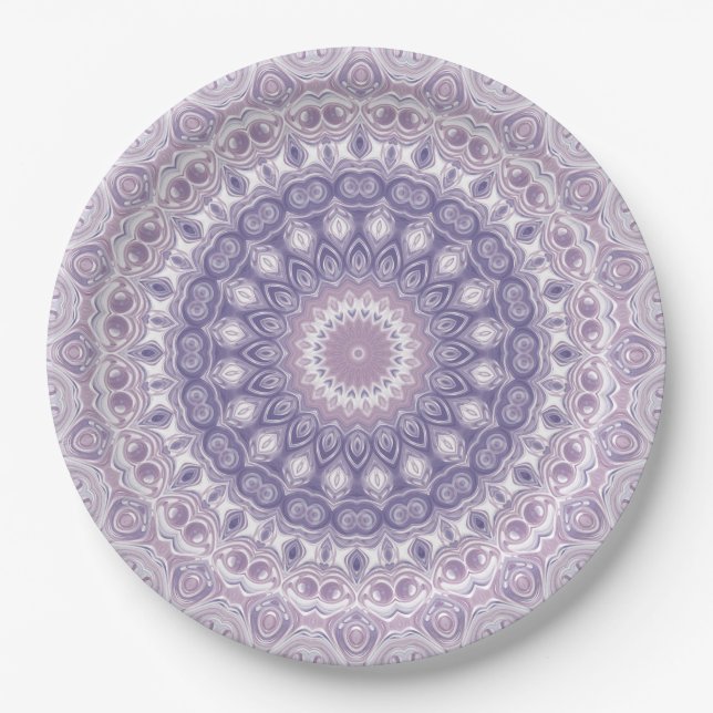 Plato De Papel Patrón de Mandala de Lavanda y Lila (Anverso)