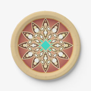 Plato De Papel Patrón de mandala en caramelo y chocolate