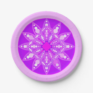 Plato De Papel patrón de mandala en violeta, orquídea y rosa