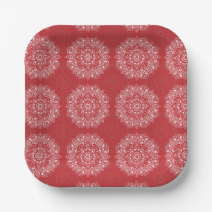 Plato De Papel Patrón de mandala espiritual indio rojo