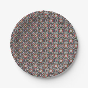 Plato De Papel Patrón de mandala islámico antiguo naranja