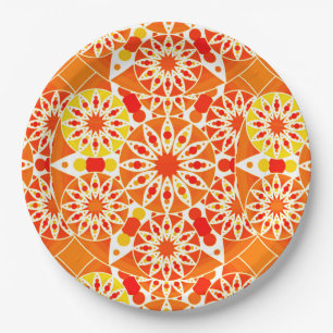 Plato De Papel Patrón de Mandala, Naranja de Coral y oro