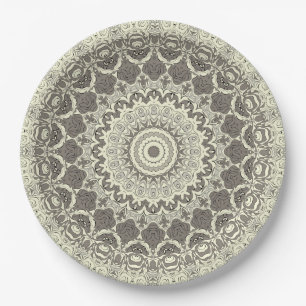Plato De Papel Patrón de Mandala Sandy Beige Boho Beach