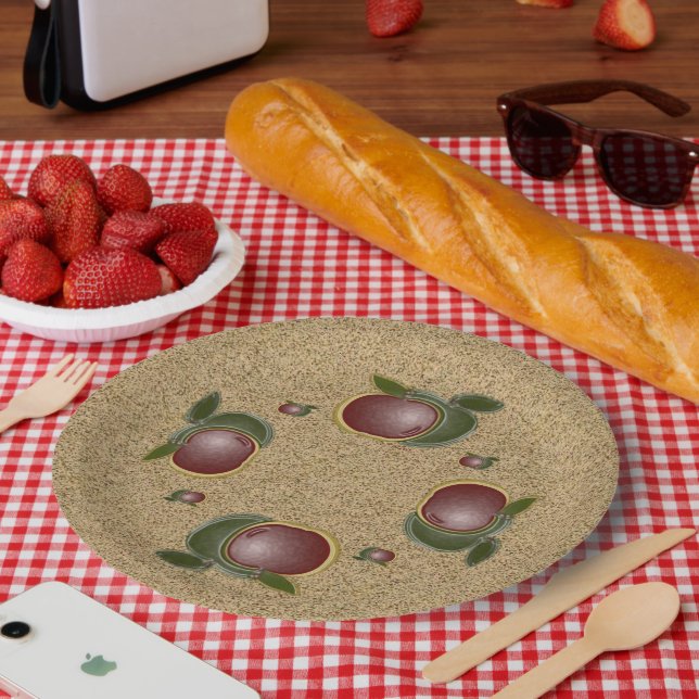 Plato De Papel Patrón de manzanas dimensionales texturizadas (Picnic)