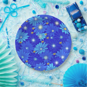 Plato De Papel Patrón de margarita azul de bonito