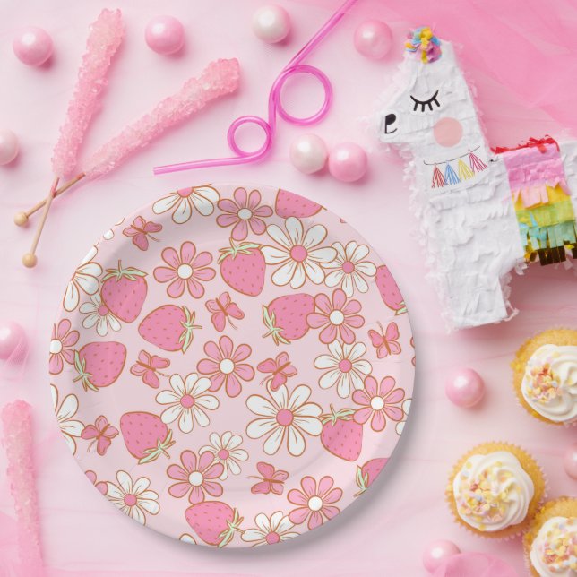 Plato De Papel Patrón de margarita de fresa (Fiesta)